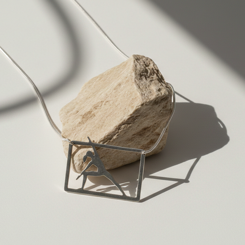 Pilates Side stretch reaching out necklace - sterling silver on a stone.