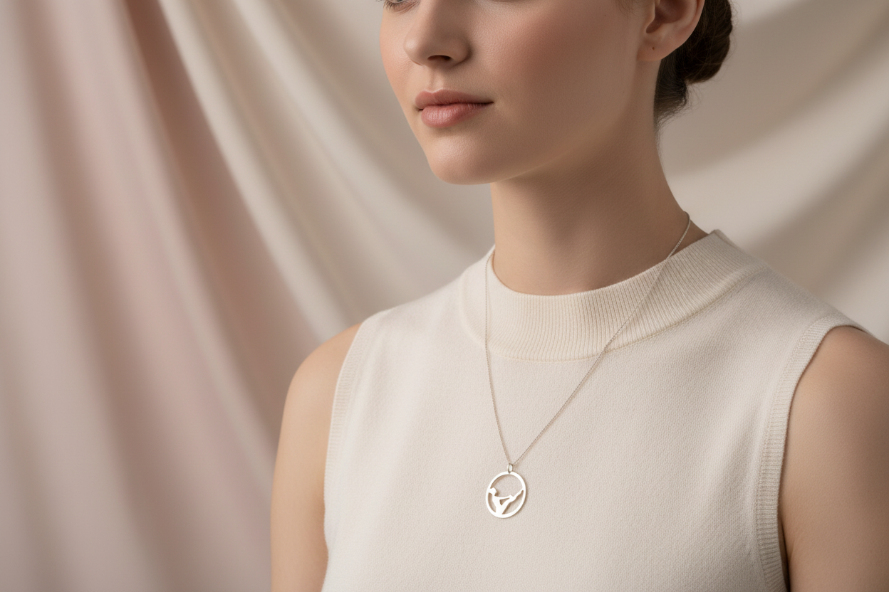 Woman wearing silver necklace - elegant version